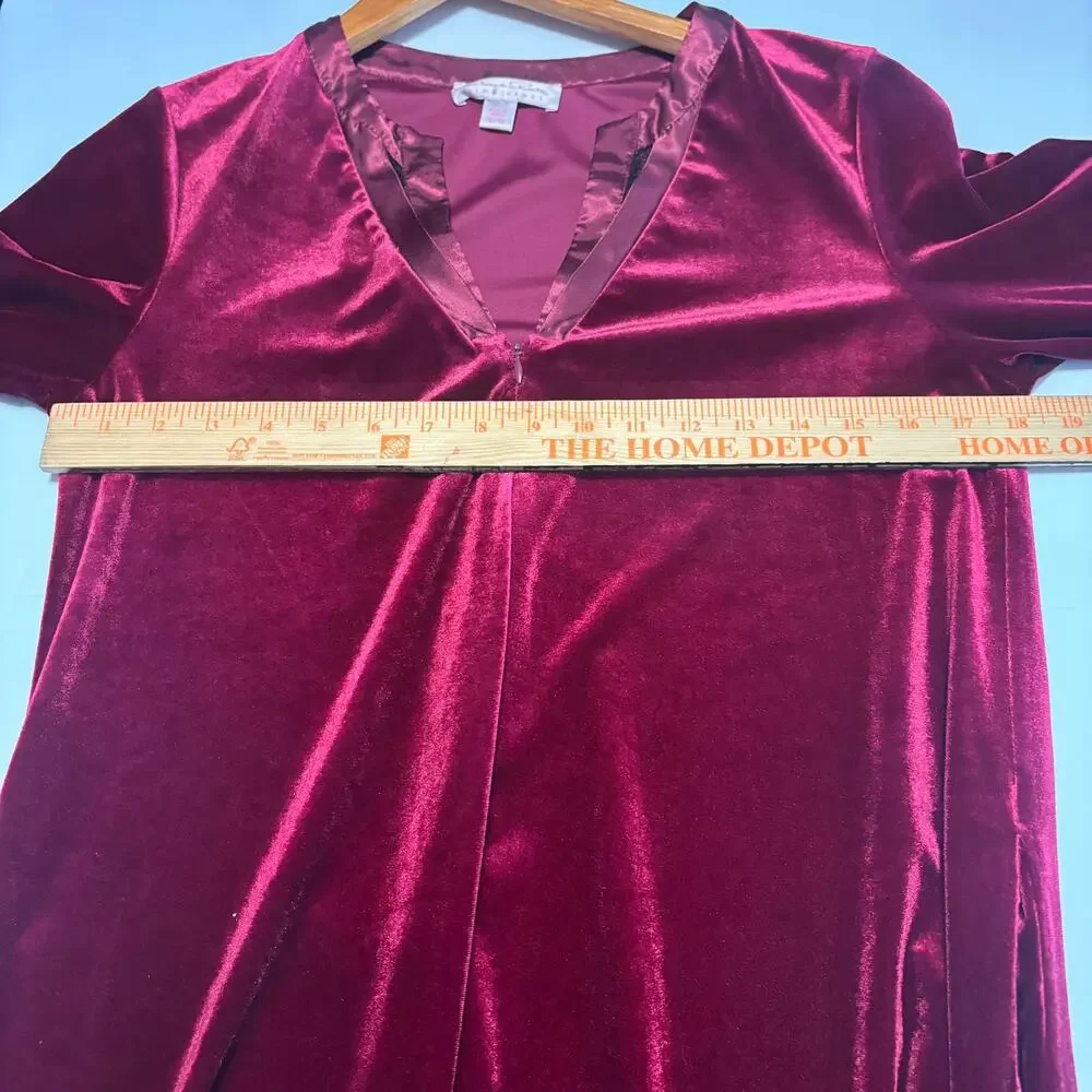 Oscar de la Renta Pink Label Burgundy Velour Lounge Dress Nightgown S/M